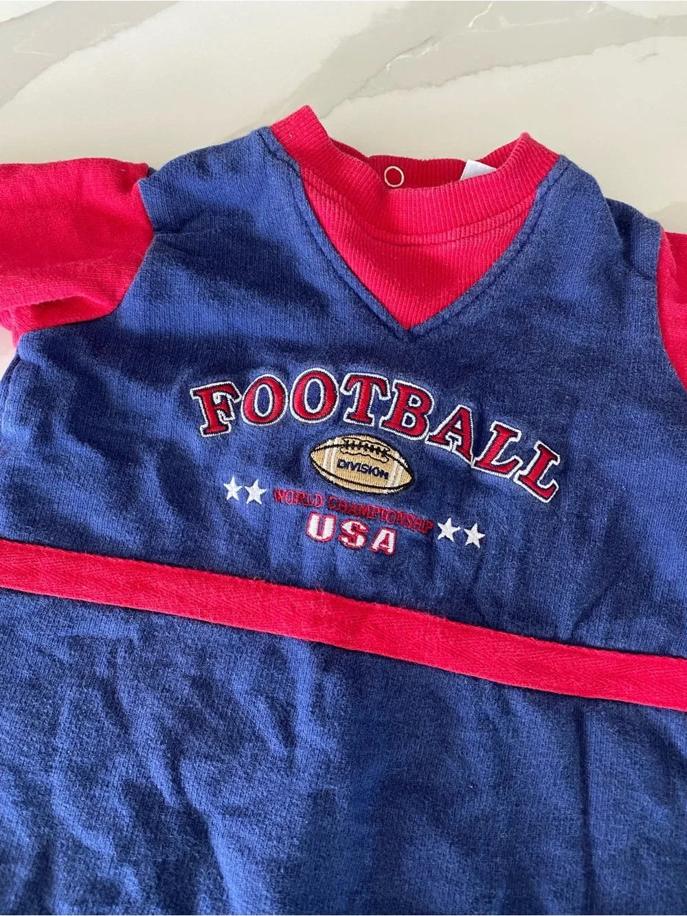 VTG 80’s 90’s Little Me 6 Months USA 100% cotton Football Embroidered Romper - Picture 2 of 10